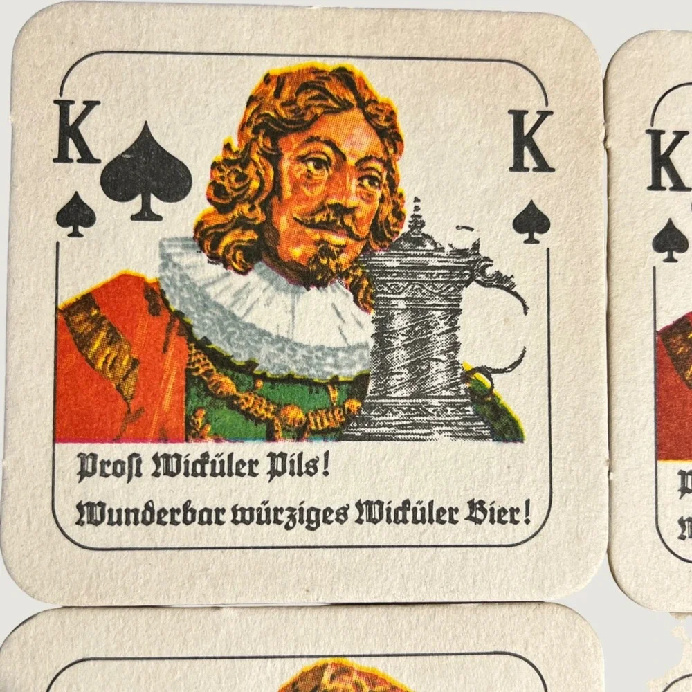 Wicküler Beer Coasters Cream Vintage Playing Card King Jack Set of 4